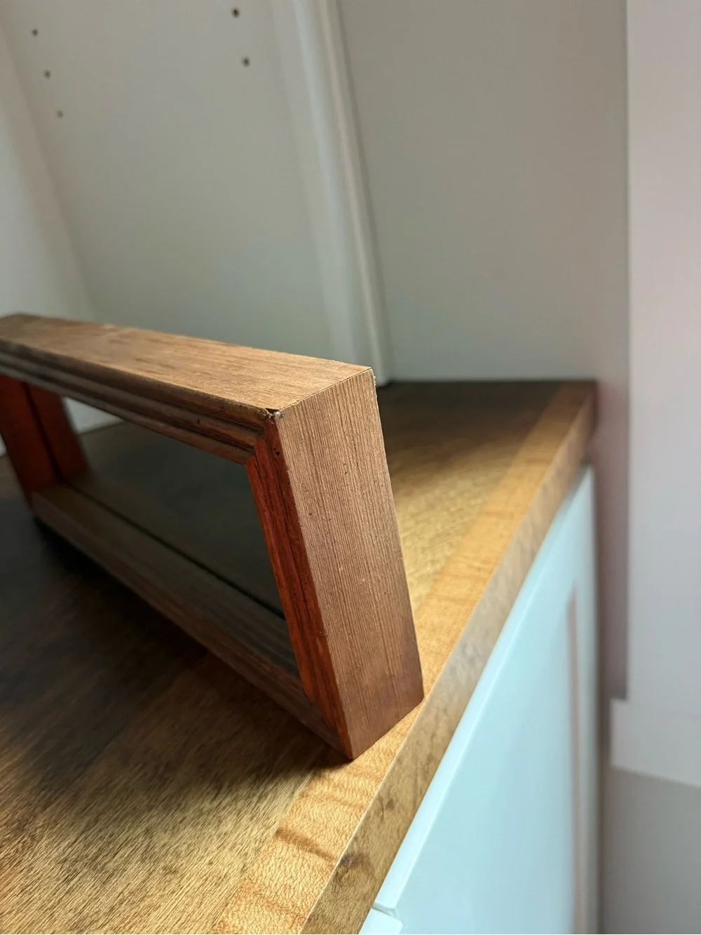Vintage MCM Narrow Rectangular Accent Mirror, Brown Wood Frame